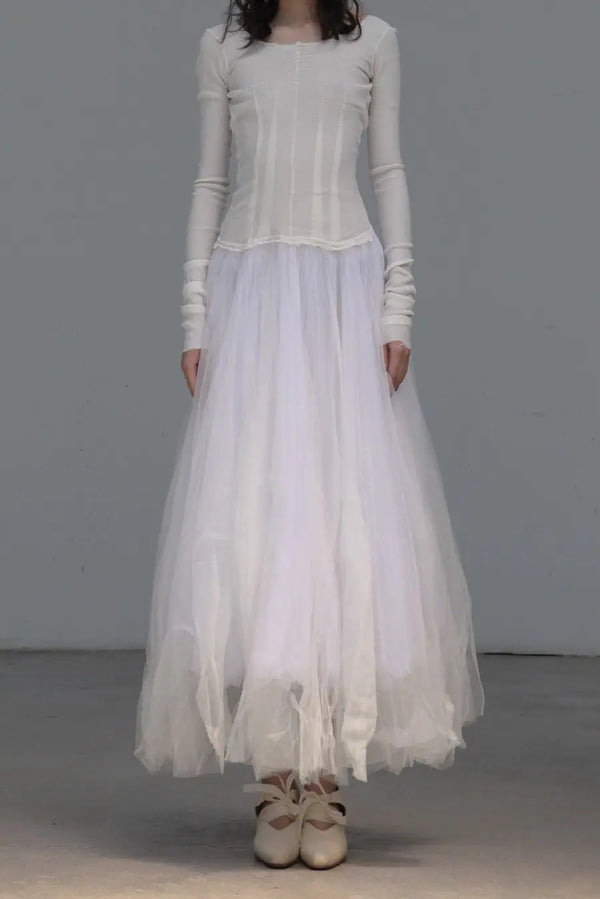 marc le bihan 21907 white backless long-sleeved ballet dress